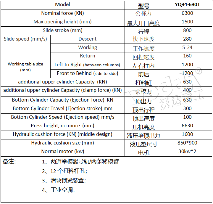 630噸框架液壓機參數 630噸框架液壓機參數